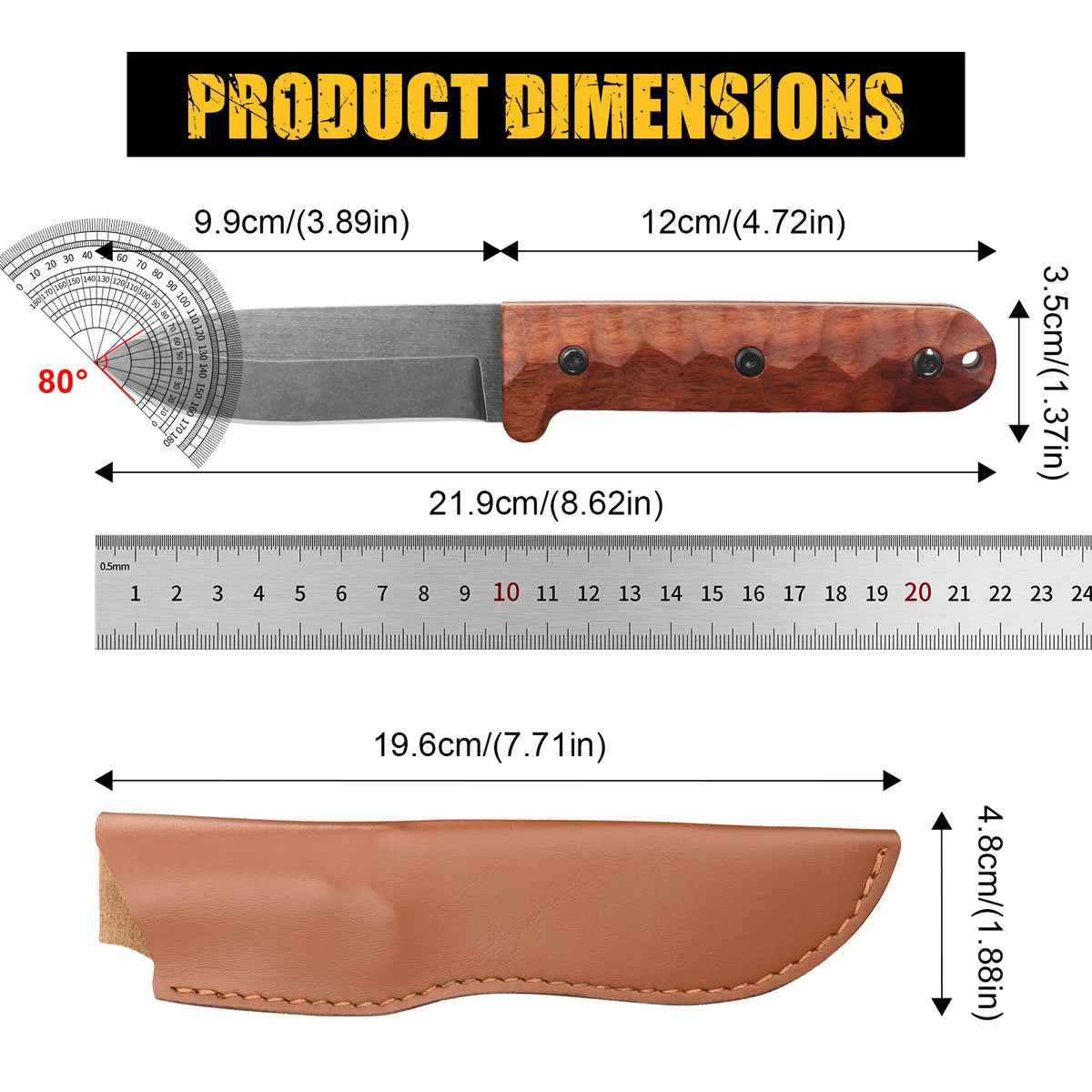 Stainless Steel Straight-Edge Bowie Knife for Outdoor Camping