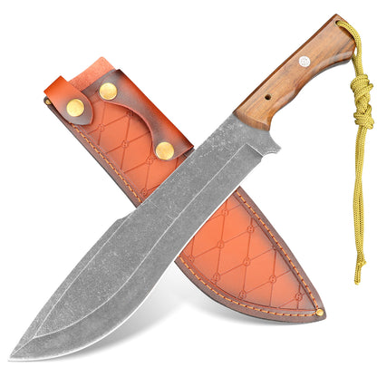 Heavy-duty wilderness survival camping knife, fixed-blade hunting knife, jungle knife, with leather sheath