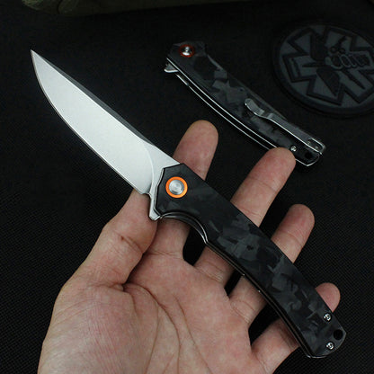 Carbon fiber handle, D2 steel blade, folding tactical Bowie knife