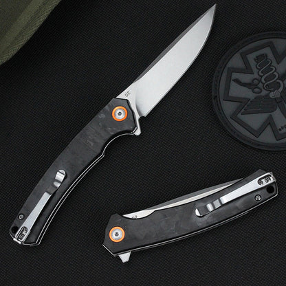 Carbon fiber handle, D2 steel blade, folding tactical Bowie knife