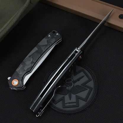 Carbon fiber handle, D2 steel blade, folding tactical Bowie knife