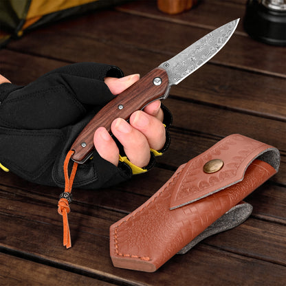 Damascus steel lightweight everyday pocket knife, small folding outdoor multi-purpose EDC hunting tool folding knife
