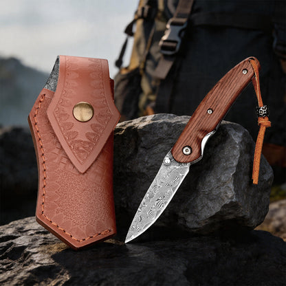 Damascus steel lightweight everyday pocket knife, small folding outdoor multi-purpose EDC hunting tool folding knife