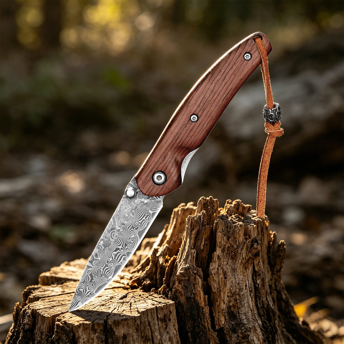 Damascus steel lightweight everyday pocket knife, small folding outdoor multi-purpose EDC hunting tool folding knife